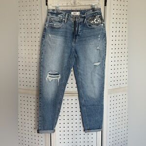 Edgely Light Blue Boyfriend Jeans with Silver Studs